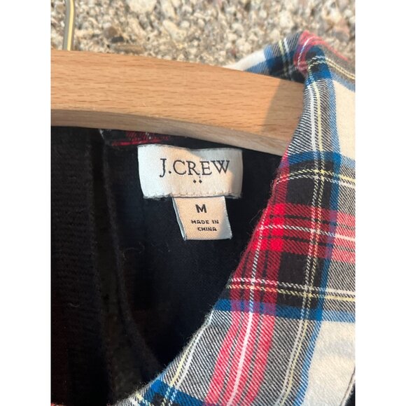 J.Crew Womens Black Sweater With Red/Blue Plaid Collar & Hem Size M 100% Cotton - Picture 3 of 9